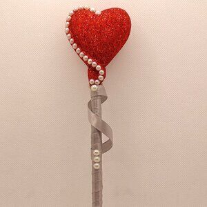 Red Heart Double Looped Writing Pen with Hand Beaded White Stones